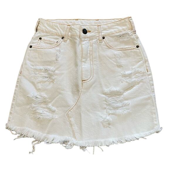 Ser.O.Ya Alli Distressed Mini Denim Skirt Optic White Arizona Size 24 NEW - Picture 7 of 11